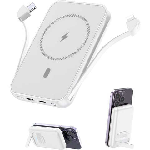 Magnetic Power Bank, 6800mAh Wireless Portable Charger with PD30W Fast Charging, Battery Pack Built-in 2 Output (White)