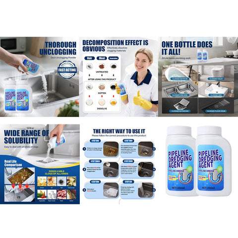 1PCS Pipeline Dredging Agent, 350ml Drain Cleaner,Drain Clog Remover Agent,Powerful Pipe Dredging Agent,Powerful Sink and Drain Cleaner Powder for Kitchen Toilet Quick Cleaning Tool
