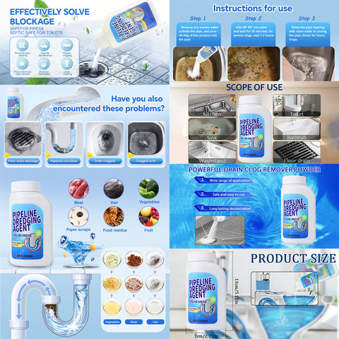 1PCS Pipeline Dredging Agent, 350ml Drain Cleaner,Drain Clog Remover Agent,Powerful Pipe Dredging Agent,Powerful Sink and Drain Cleaner Powder for Kitchen Toilet Quick Cleaning Tool