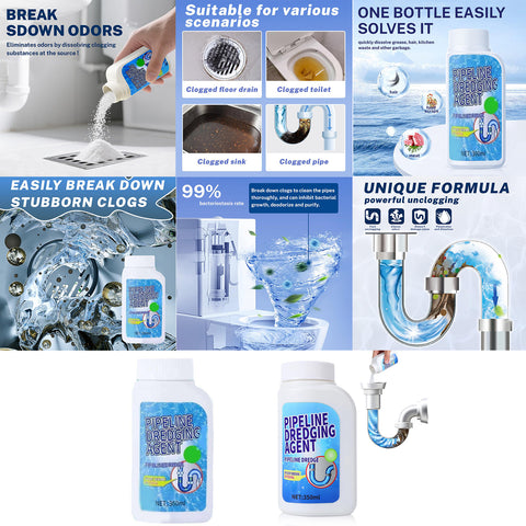 1PCS Pipeline Dredging Agent, 350ml Drain Cleaner,Drain Clog Remover Agent,Powerful Pipe Dredging Agent,Powerful Sink and Drain Cleaner Powder for Kitchen Toilet Quick Cleaning Tool
