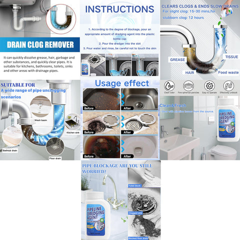 1PCS Pipeline Dredging Agent, 350ml Drain Cleaner,Drain Clog Remover Agent,Powerful Pipe Dredging Agent,Powerful Sink and Drain Cleaner Powder for Kitchen Toilet Quick Cleaning Tool