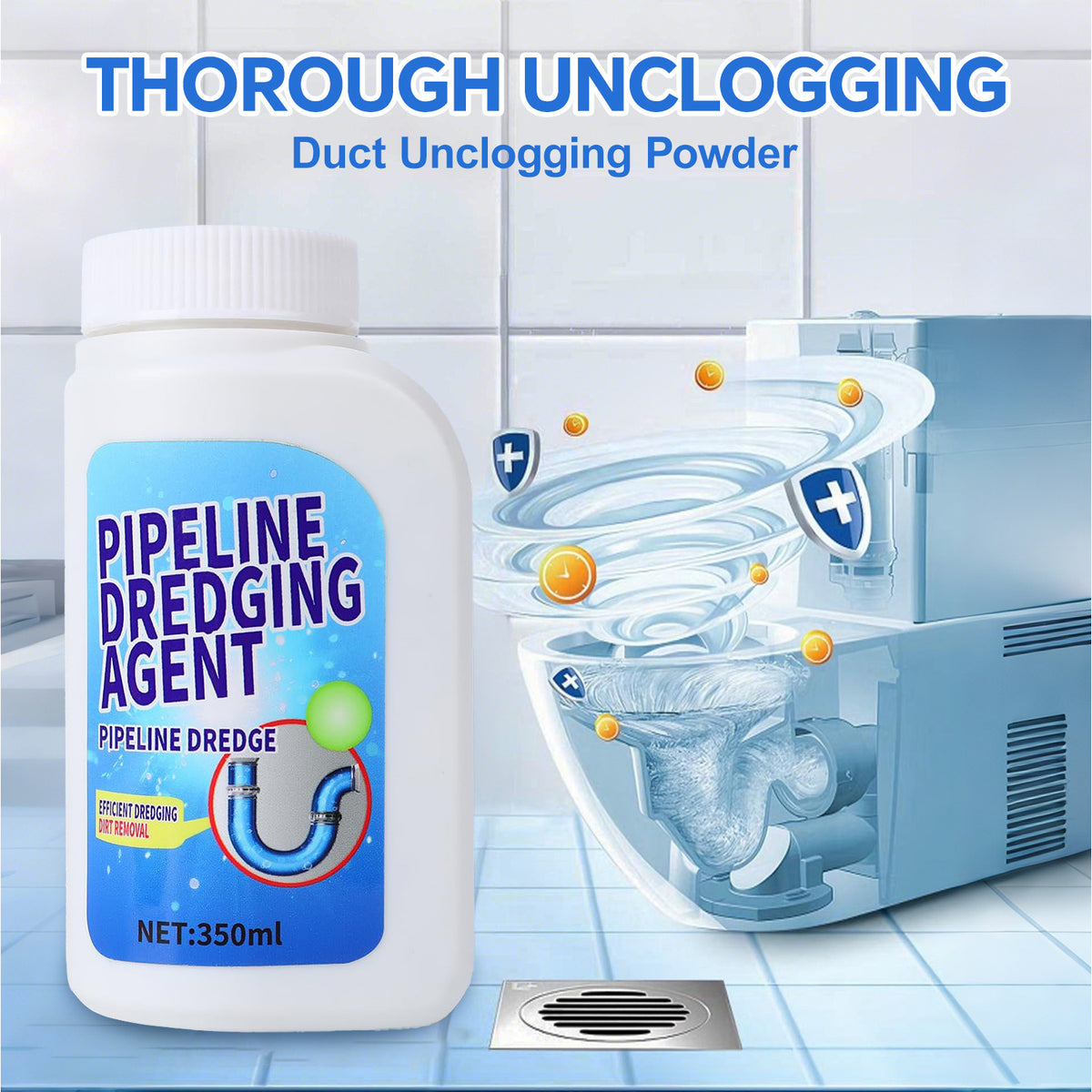 1PCS Pipeline Dredging Agent, 350ml Drain Cleaner,Drain Clog Remover Agent,Powerful Pipe Dredging Agent,Powerful Sink and Drain Cleaner Powder for Kitchen Toilet Quick Cleaning Tool