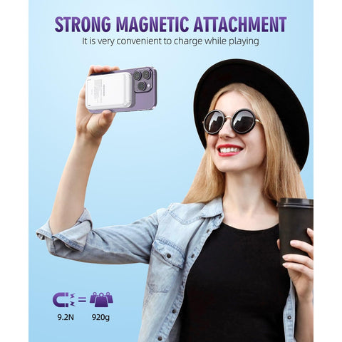 Magnetic Power Bank, 6800mAh Wireless Portable Charger with PD30W Fast Charging, Battery Pack Built-in 2 Output (White)