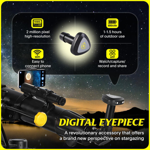 Telescope 90mm Aperture 900mm - High Precision Adjustment Vertisteel Mount Base, Magnification 45-450x, Wireless Remote, Phone Adapter - Ideal for Astronomy Enthusiasts and Beginners (Black)