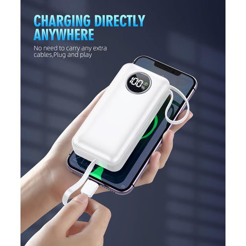 Portable Charger with Built-in Output Cable, LED Display Fast 15000mAh Battery Pack, Fast Charging , Suitable for Most Electronic Devices (Black)