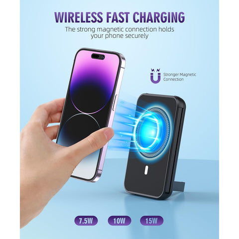 Magnetic Power Bank, 6800mAh Wireless Portable Charger with PD30W Fast Charging, Battery Pack Built-in 2 Output (White)