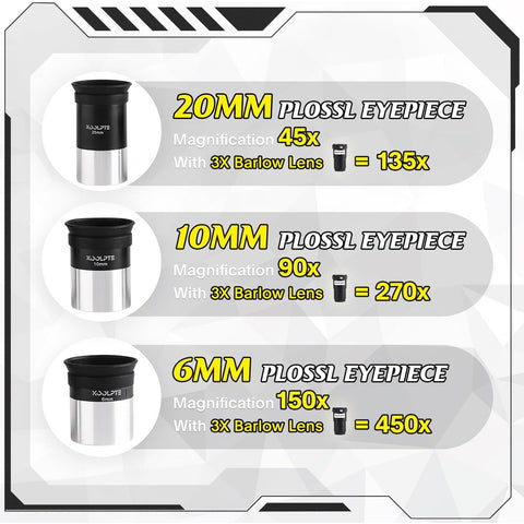 Telescope 90mm Aperture 900mm - High Precision Adjustment Vertisteel Mount Base, Magnification 45-450x, Wireless Remote, Phone Adapter - Ideal for Astronomy Enthusiasts and Beginners (Black)