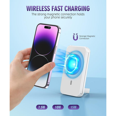Magnetic Power Bank, 6800mAh Wireless Portable Charger with PD30W Fast Charging, Battery Pack Built-in 2 Output (White)