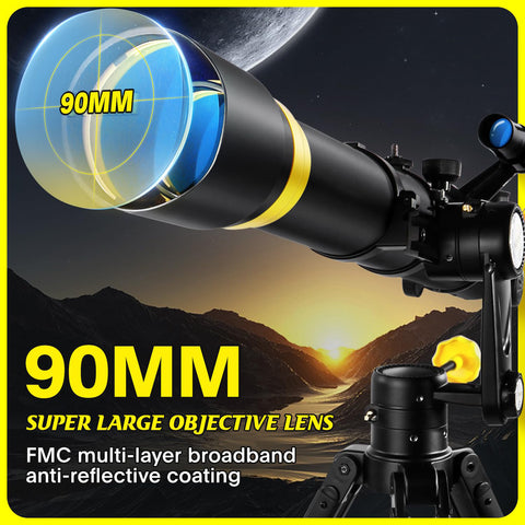 Telescope 90mm Aperture 900mm - High Precision Adjustment Vertisteel Mount Base, Magnification 45-450x, Wireless Remote, Phone Adapter - Ideal for Astronomy Enthusiasts and Beginners (Black)