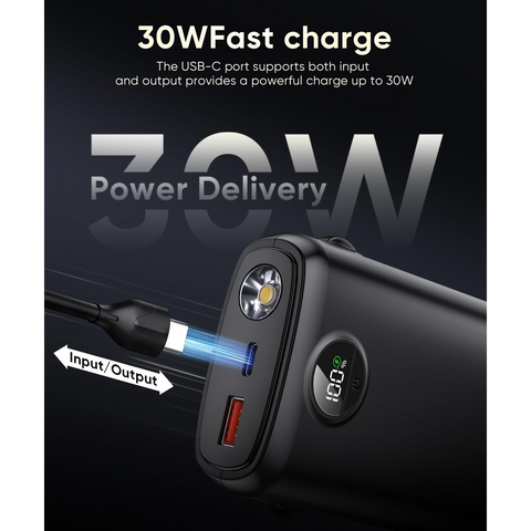Portable Charger - 40000mAh Power Bank PD 30W and QC 4.0 Fast Charging with Flashlight LED Display 2 USB 1Type-C Outputs for Most Electronic Devices (Carbon Black)