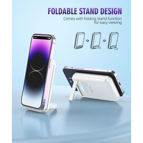 Magnetic Power Bank, 6800mAh Wireless Portable Charger with PD30W Fast Charging, Battery Pack Built-in 2 Output (White)