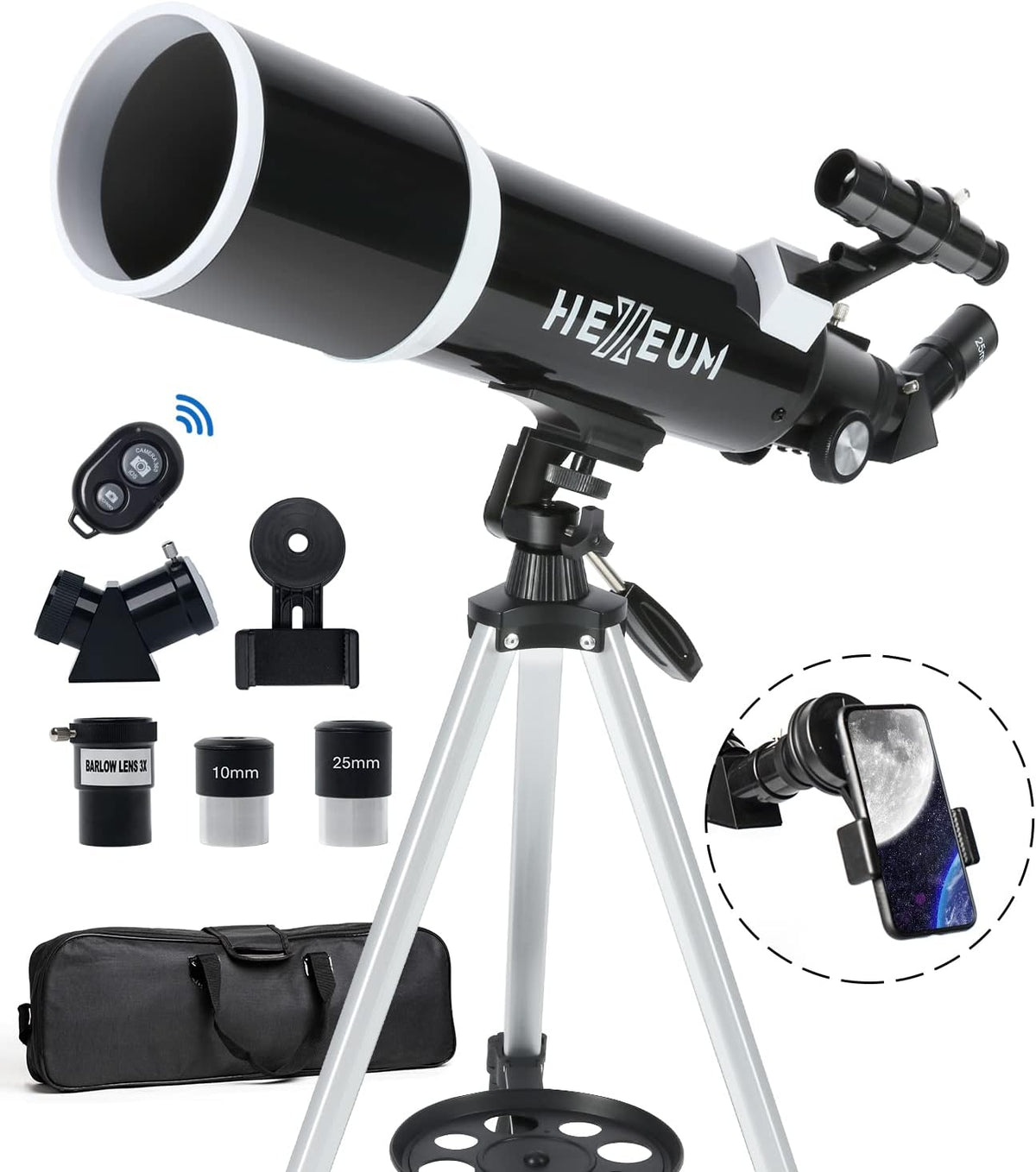 Telescope for Adults & Beginner Astronomers - 80mm Aperture 600mm Fully Multi-Coated High Transmission Coatings with AZ Mount Tripod Phone Adapter, Carrying Bag, Wireless Control.