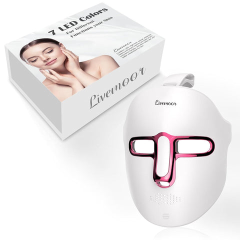 Led Face Mask Light Therapy, 7-1 Colors LED Facial Skin Care Mask, Red Light Therapy Mask for Face, White