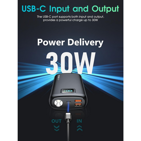 Portable Charger - 40000mAh Power Bank PD 30W and QC 4.0 Fast Charging with Flashlight LED Display 2 USB 1Type-C Outputs for Most Electronic Devices (Carbon Black)