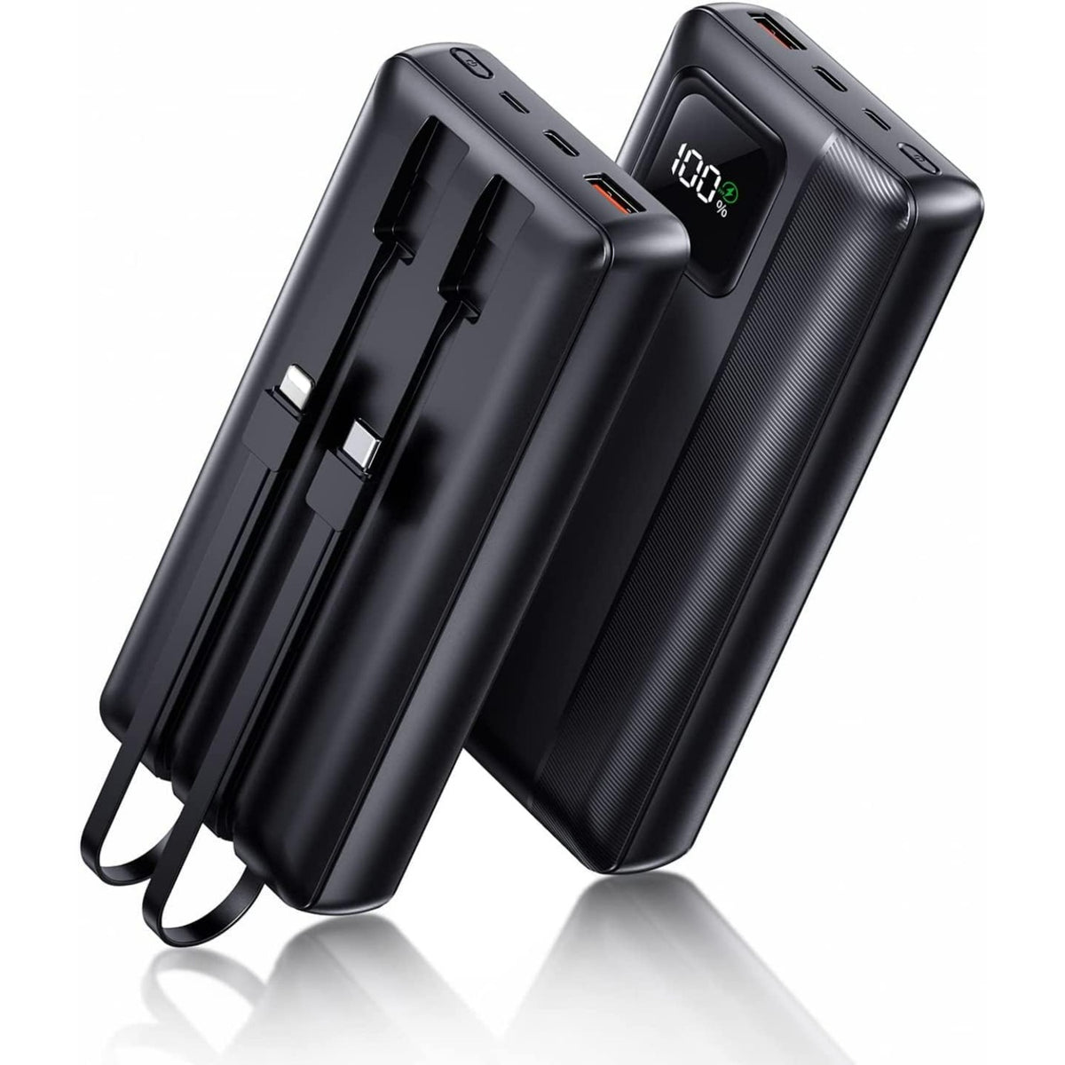 Power bank - 40000mAh portable charger, supports PD 30W and QC4.0 fast chargers, built-in 2 output cables and LED display, suitable for cell phones and most electronic devices