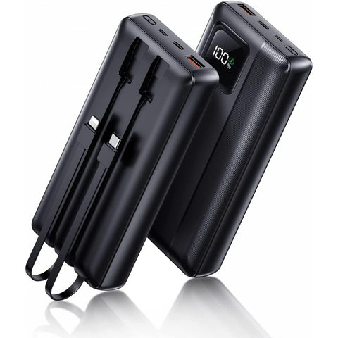Power bank - 40000mAh portable charger, supports PD 30W and QC4.0 fast chargers, built-in 2 output cables and LED display, suitable for cell phones and most electronic devices