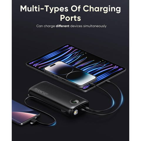 Portable Charger - 40000mAh Power Bank PD 30W and QC 4.0 Fast Charging with Flashlight LED Display 2 USB 1Type-C Outputs for Most Electronic Devices (Carbon Black)