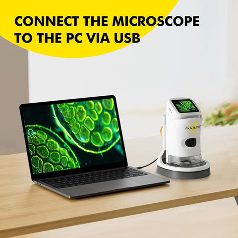 Kids Microscope 1000X HD with 2" Screen - Handheld Miniscope Portable Microscopes for Kids | Science Kit for Ages 8-12 | 6 LED Lights, Slides Set & 32GB Card
