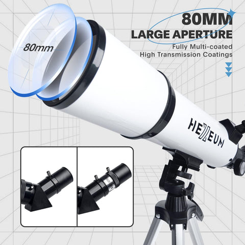 Telescope for Adults & Beginner Astronomers - 80mm Aperture 600mm Fully Multi-Coated High Transmission Coatings with AZ Mount Tripod Phone Adapter, Carrying Bag, Wireless Control.