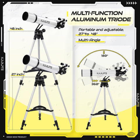 Telescope, 90mm Aperture 700mm - Vertisteel AZ Mounting Base, Highly Adjustable Telescopes, Ideal for Adults, Astronomers & Kids with Carrying Case, Wireless Remote, Phone Adapter (White)