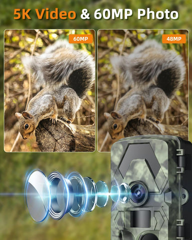 5K 60MP Trail Camera for Wildlife and Home Security