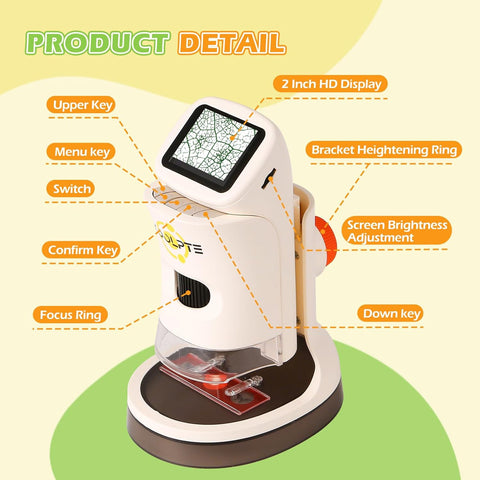 1000X Kids Microscope HD Pocket, 2.1'' LCD Screen Kids Mini Microscope (8-12 years old), Mini Science Microscope Playset, Children's Educational Gift, Includes 32 GB TF Card