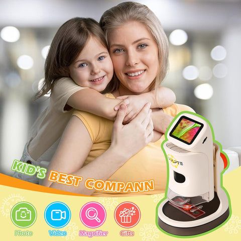 1000X Kids Microscope HD Pocket, 2.1'' LCD Screen Kids Mini Microscope (8-12 years old), Mini Science Microscope Playset, Children's Educational Gift, Includes 32 GB TF Card