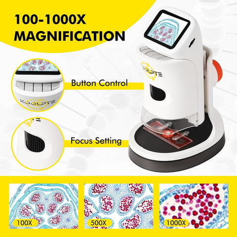 Kids Microscope 1000X HD with 2" Screen - Handheld Miniscope Portable Microscopes for Kids | Science Kit for Ages 8-12 | 6 LED Lights, Slides Set & 32GB Card