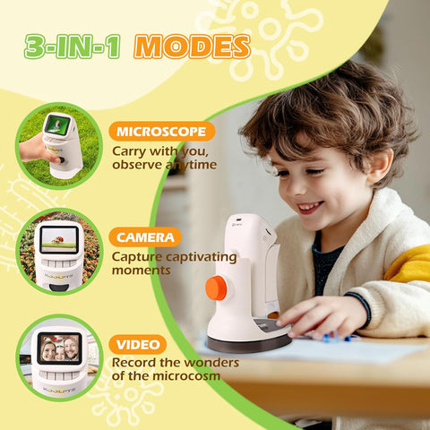1000X Kids Microscope HD Pocket, 2.1'' LCD Screen Kids Mini Microscope (8-12 years old), Mini Science Microscope Playset, Children's Educational Gift, Includes 32 GB TF Card