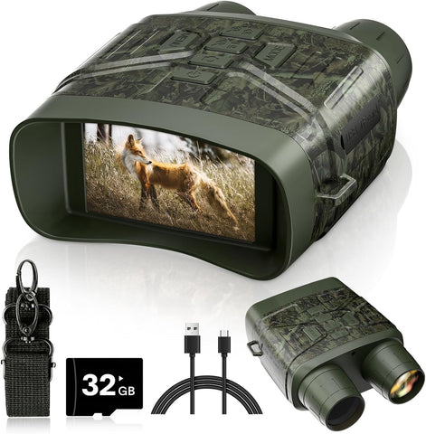 4K Night Vision Binoculars with 5000mAh Rechargeable Battery, 32GB TF, 3'' HD Screen for Camping and Security, Black
