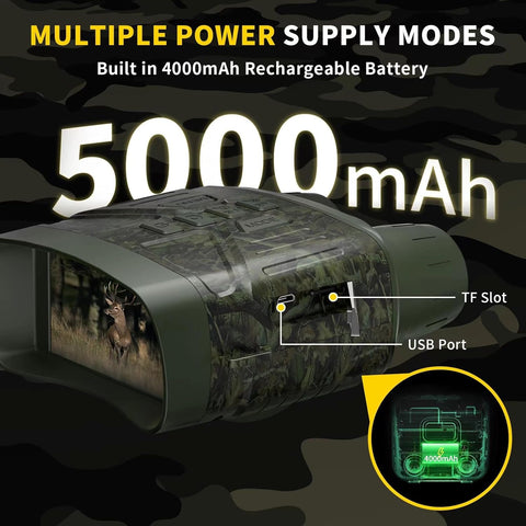 4K Night Vision Binoculars with 5000mAh Rechargeable Battery, 32GB TF, 3'' HD Screen for Camping and Security, Black