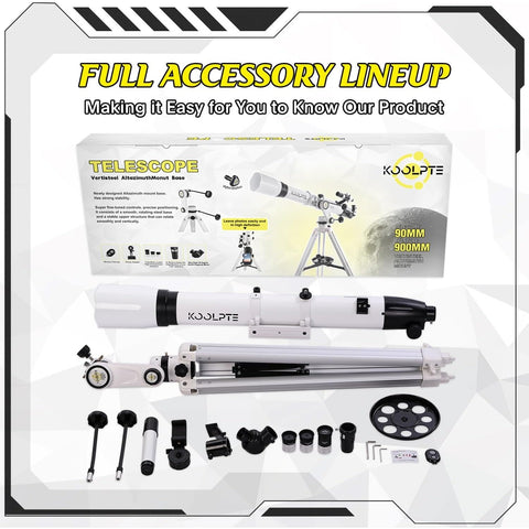 Telescope 90mm Aperture 900mm - High Precision Adjustment Vertisteel Mount Base, Magnification 45-450x, Wireless Remote, Phone Adapter - Ideal for Astronomy Enthusiasts and Beginners (Black)