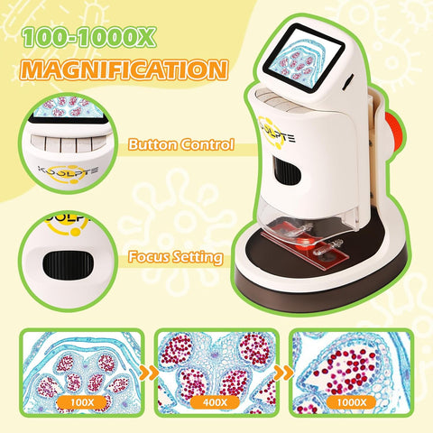 1000X Kids Microscope HD Pocket, 2.1'' LCD Screen Kids Mini Microscope (8-12 years old), Mini Science Microscope Playset, Children's Educational Gift, Includes 32 GB TF Card