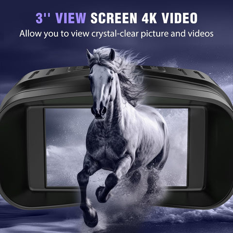 4K Night Vision Binoculars with 5000mAh Rechargeable Battery, 32GB TF, 3'' HD Screen for Camping and Security, Black
