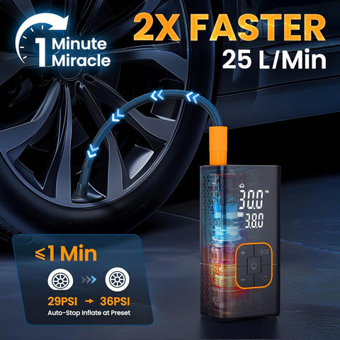 Tire Inflator Portable Air Compressor-150PSI Bike Pump, Portable Tire Inflator Cordless with Tire Pressure Gauge LED Lights, Air Pump for Car Tires, Bike, Motorcycle, Ball (Orange)