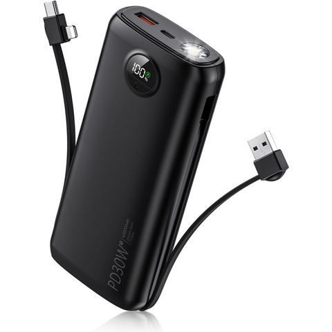 Portable Charger - 40000mAh Power Bank PD 30W and QC 4.0 Fast Charging with Flashlight LED Display 2 USB 1Type-C Outputs for Most Electronic Devices (Carbon Black)