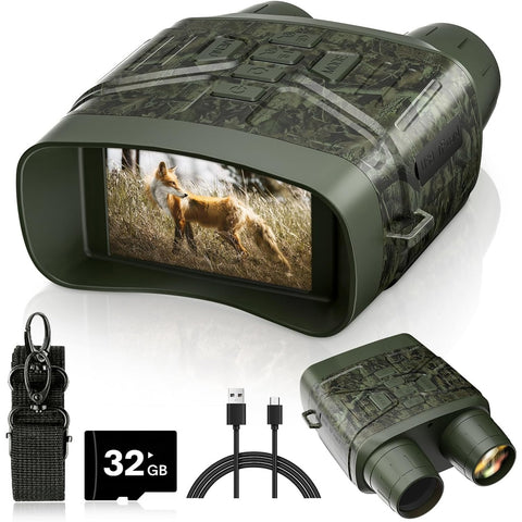 4K Night Vision Binoculars with 5000mAh Rechargeable Battery, 32GB TF, 3'' HD Screen for Camping and Security, Black