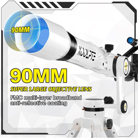Telescope 90mm Aperture 900mm - High Precision Adjustment Vertisteel Mount Base, Magnification 45-450x, Wireless Remote, Phone Adapter - Ideal for Astronomy Enthusiasts and Beginners (Black)