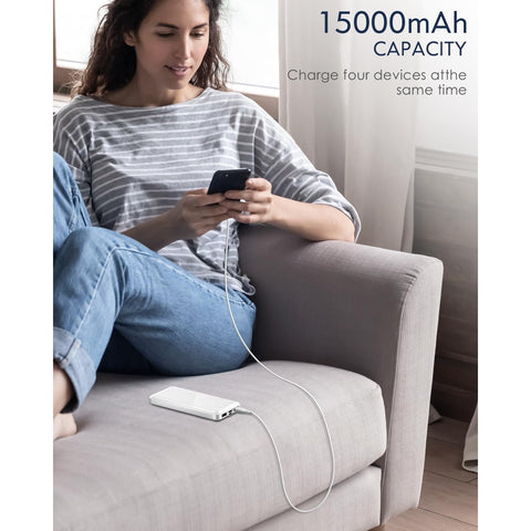 Portable Charger - 15000mAh Dual USB Power Bank Output 5V3.1A Fast Charging Portable Charger, Compatible with Smartphones and All USB Devices (White)