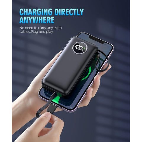 Portable Charger with Built-in Output Cable, LED Display Fast 15000mAh Battery Pack, Fast Charging , Suitable for Most Electronic Devices (Black)