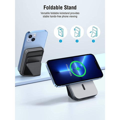 Portable Charger, PD 30W Fast Charger Foldable Wireless Power Bank with USB-C Port, Mag-Safe Battery Pack Only for iPhone 15/14/13/12 Series (Black)