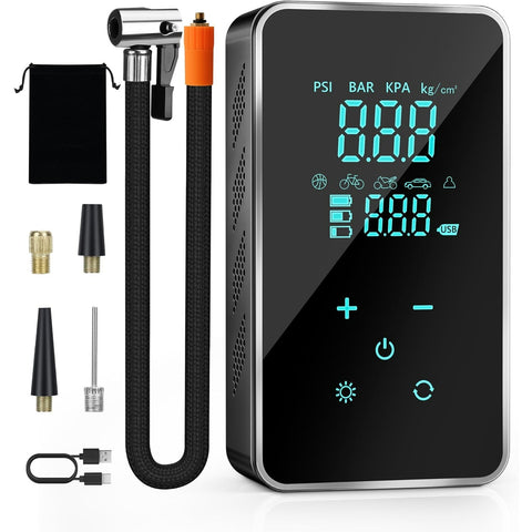 Tire Inflator Portable Air Compressor for Car Tires-Super Battery Air Pump 150 PSI- Tire Pump Electric with Touch Screen-Portable Tire inflator with Gauge for Bike, Motocycle, Ball-Black Green