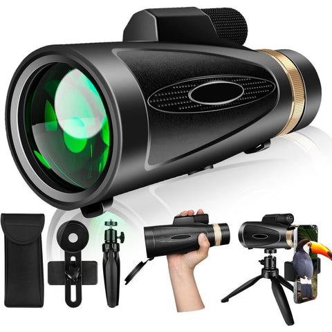 Monocular Telescope 80x100 High Power with Smartphone Adapter Tripod,Larger Vision Monoculars for Adults with BAK4 Prism & FMC Lens, Suitable for Bird Watching Hunting Hiking Camping Wildlife-Black