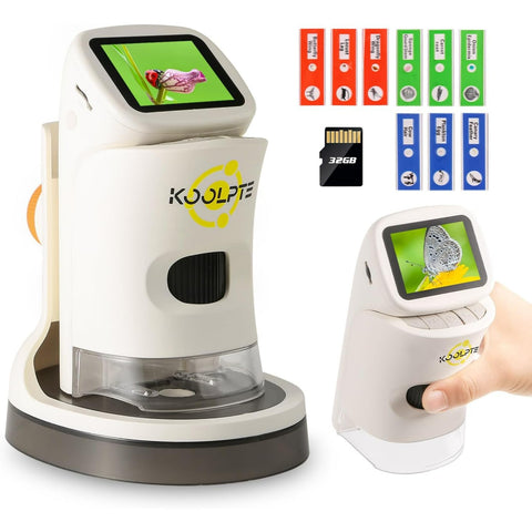 1000X Kids Microscope HD Pocket, 2.1'' LCD Screen Kids Mini Microscope (8-12 years old), Mini Science Microscope Playset, Children's Educational Gift, Includes 32 GB TF Card