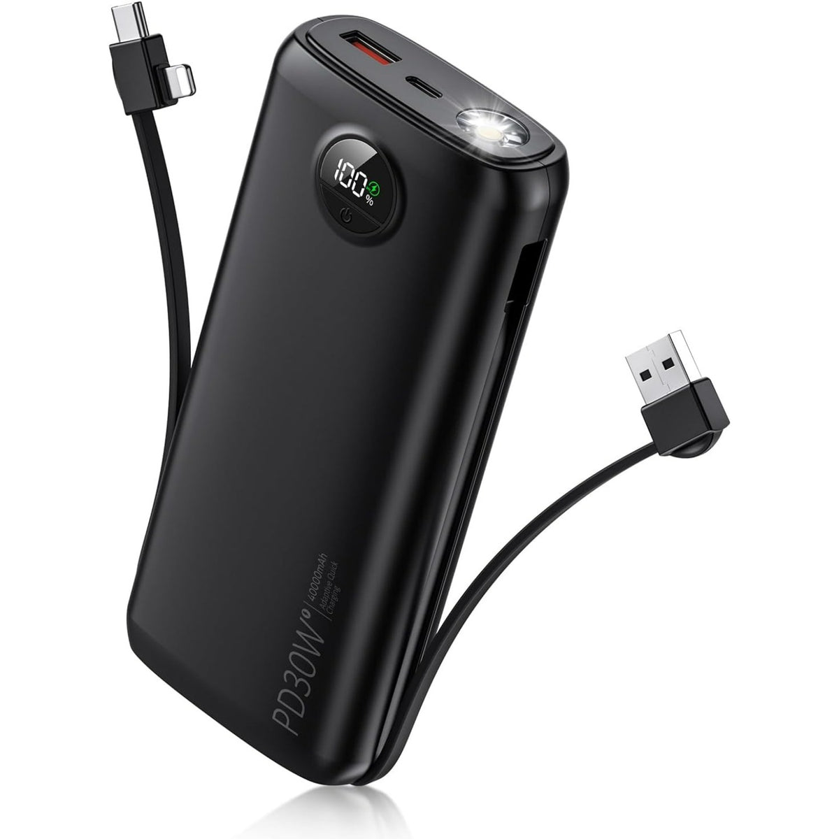 Portable Charger - 40000mAh Power Bank PD 30W and QC 4.0 Fast Charging with Flashlight LED Display 2 USB 1Type-C Outputs for Most Electronic Devices (Carbon Black)